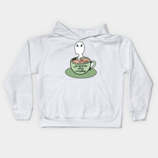 A cup of tea solves everything illustration Kids Hoodie